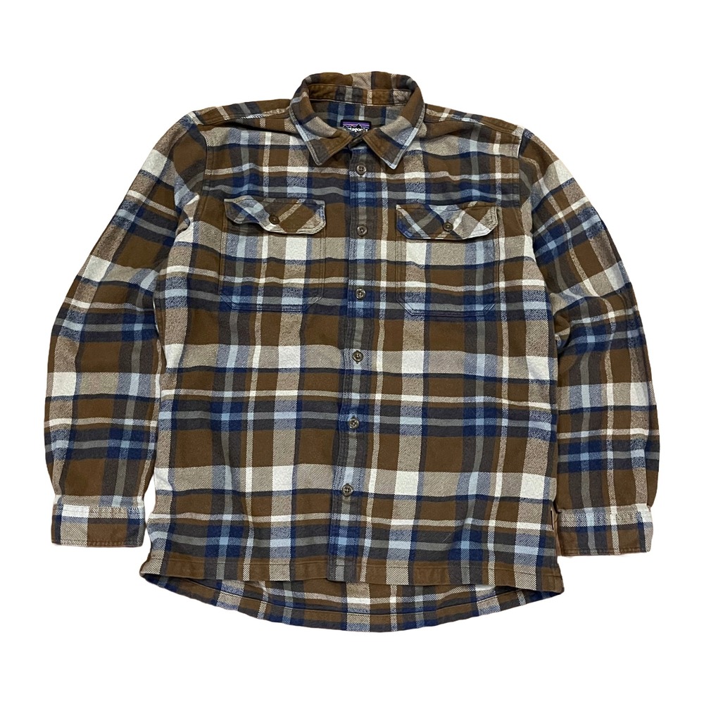 Patagonia Flannel Men’s Medium Brown Blue Long Sleeve Organic Cotton